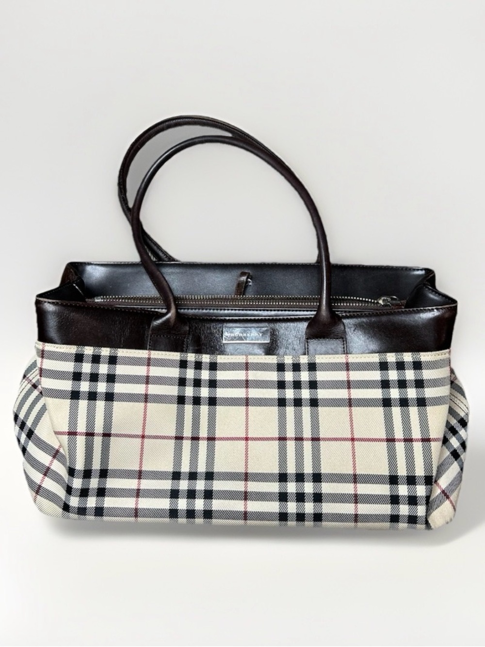 Burberry Classic Plaid Purse Bag with Dark Brown Trim Authentic